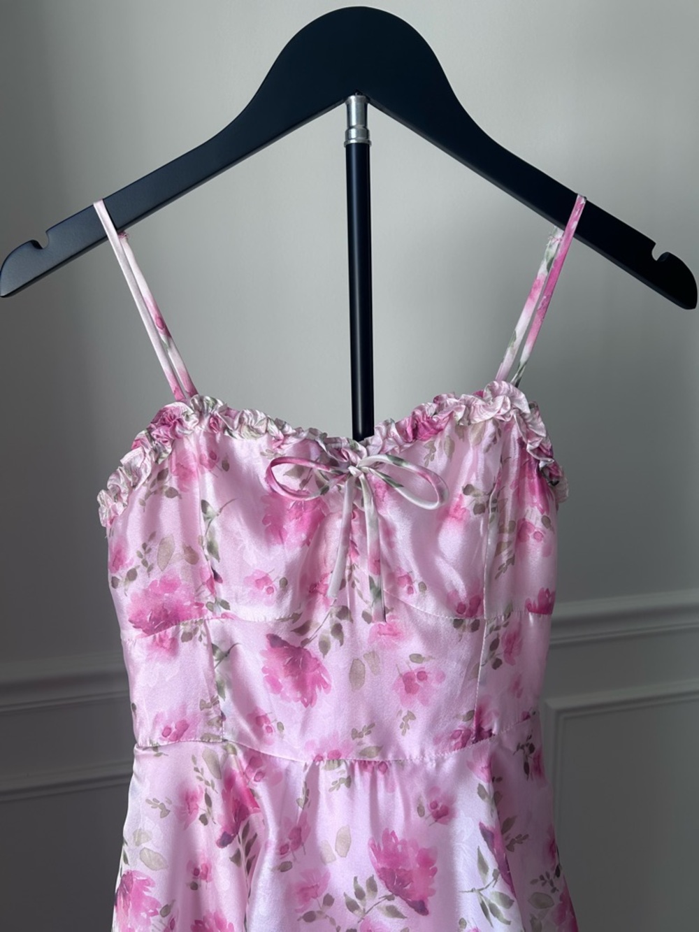 Lulu's Pink Floral Tiered Midi Dress with Spaghetti Straps - Picture 6 of 9